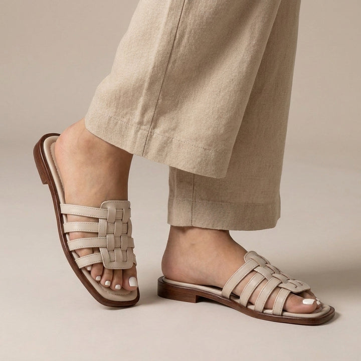 Italian Woven Slides with Square Toe and Slip-On Comfort