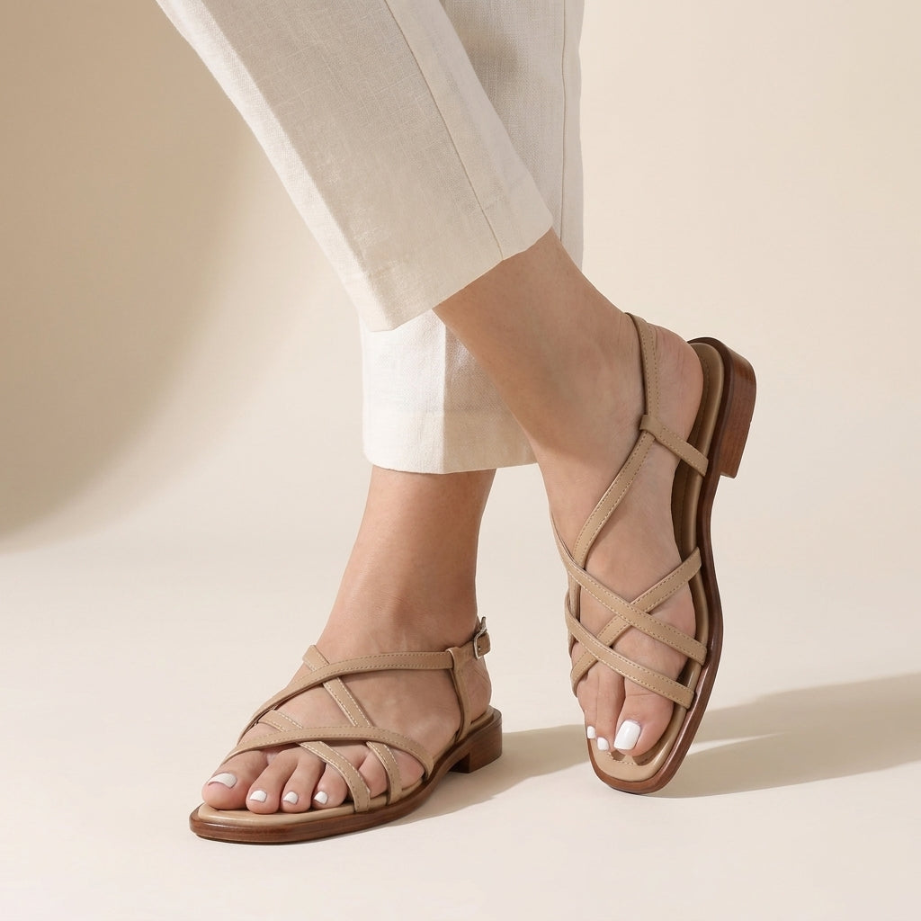 Minimalist Italian Strappy Sandals with Square Toe Silhouette