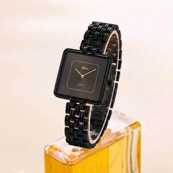 Square Dial Gold Tone Bracelet Watch with Refined Minimalist Design