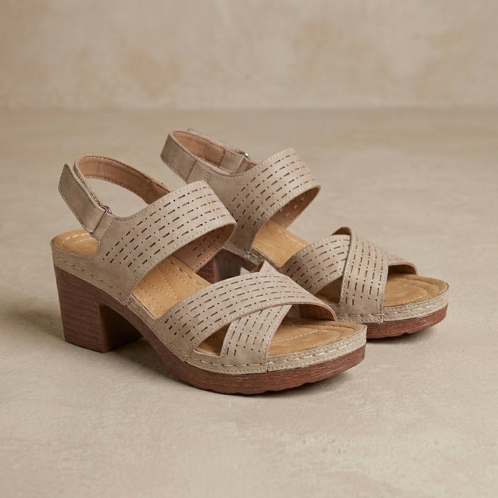 Breathable Block Heel Sandals with Cross Strap Open Toe Design