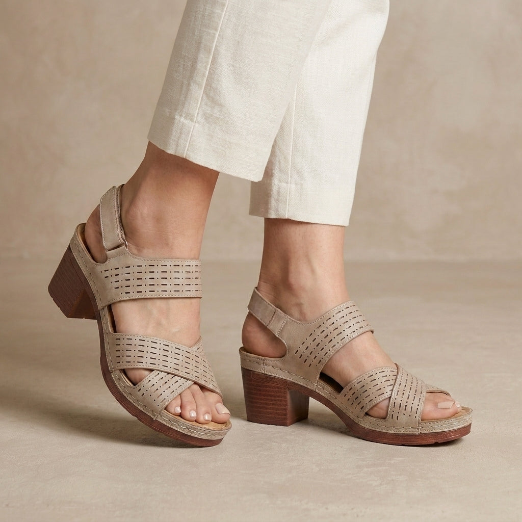 Breathable Block Heel Sandals with Cross Strap Open Toe Design