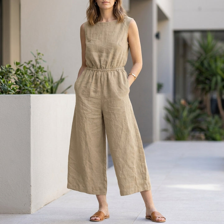 Sleeveless Wide-Leg Jumpsuit with Elastic Waist and Pockets