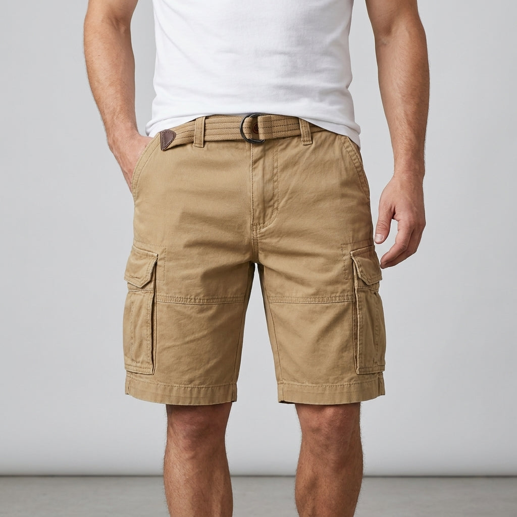 Utility Cargo Shorts with Adjustable Web Belt and Pocket Detail