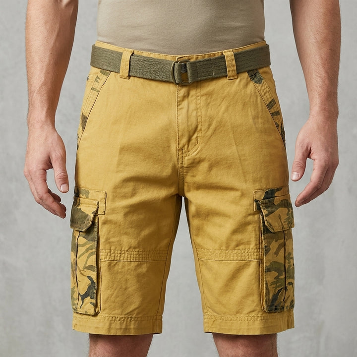 Relaxed Fit Cotton Cargo Shorts with Camouflage Detailing