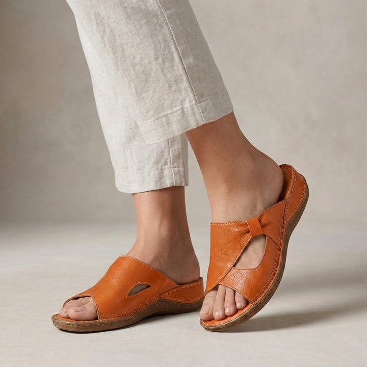 Orthopedic Slide Sandals with Bow-Embellished Cut-Out Strap