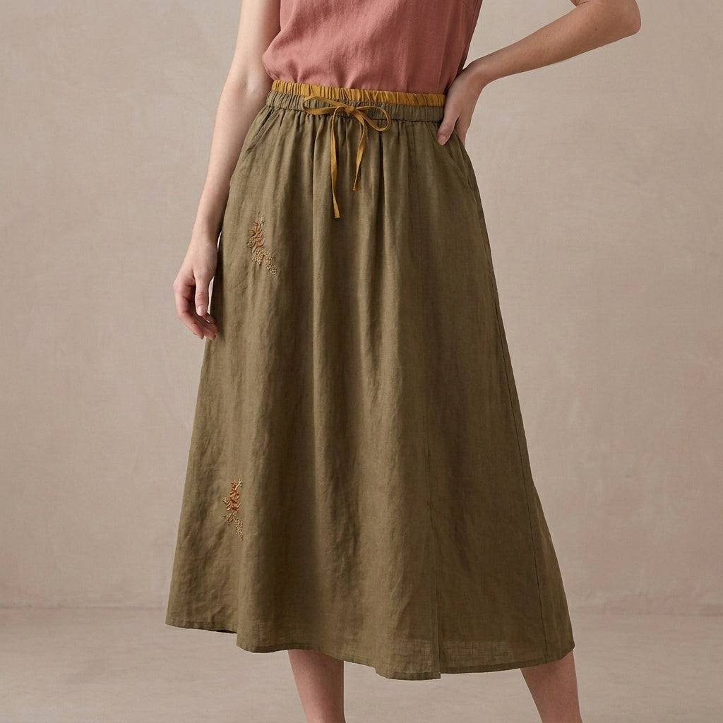 Flowing Drawstring Maxi Skirt with Soft A Line Silhouette