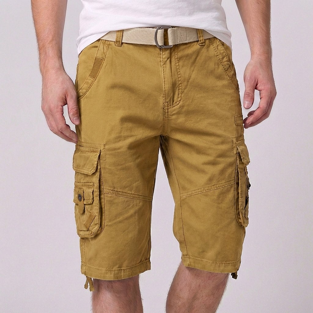 Relaxed Cargo Shorts with Adjustable Belt and Multi-Pocket Detail