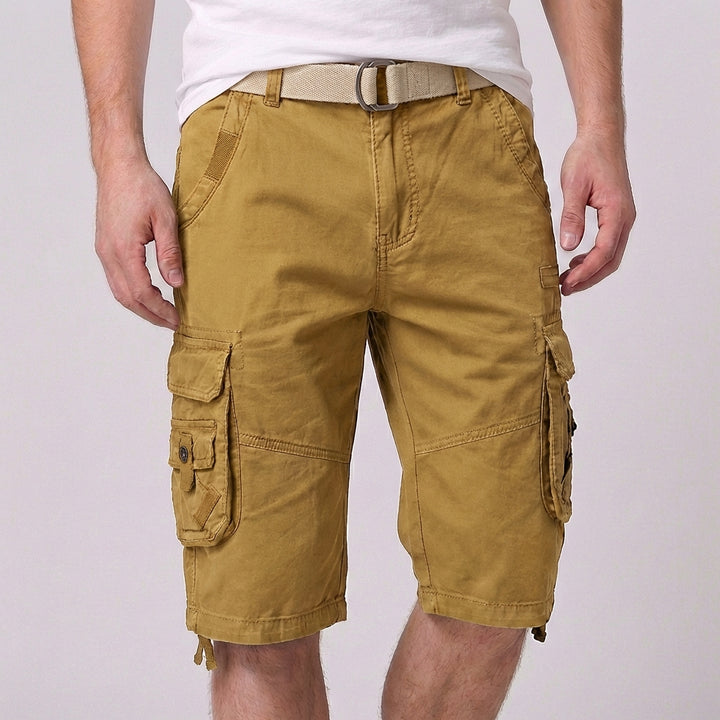 Relaxed Cargo Shorts with Adjustable Belt and Multi-Pocket Detail