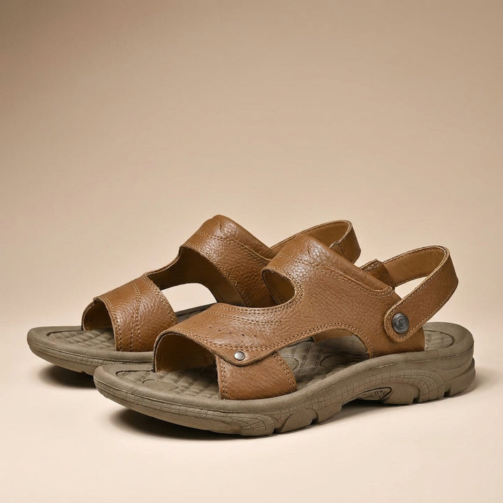 Pebbled Outdoor Sandals with Adjustable Heel Strap and Rugged Sole