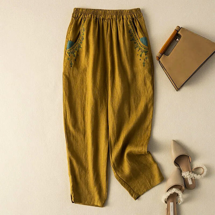 Relaxed Fit Straight-Leg Pants with Elastic Waist and Pocket Detail