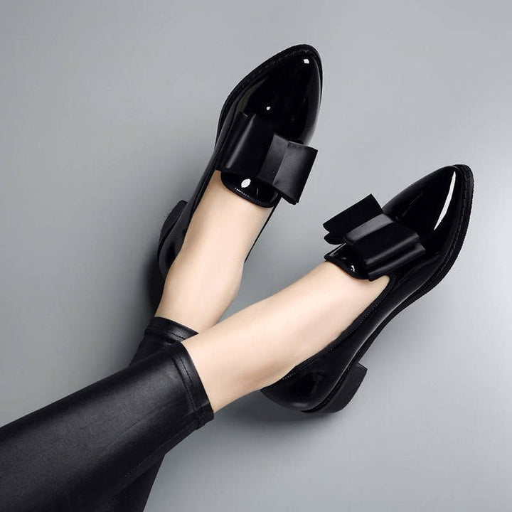 Isabella Pointed-Toe Loafers | Bow Patent Finish Loafers