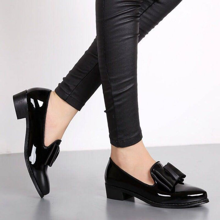 Isabella Pointed-Toe Loafers | Bow Patent Finish Loafers