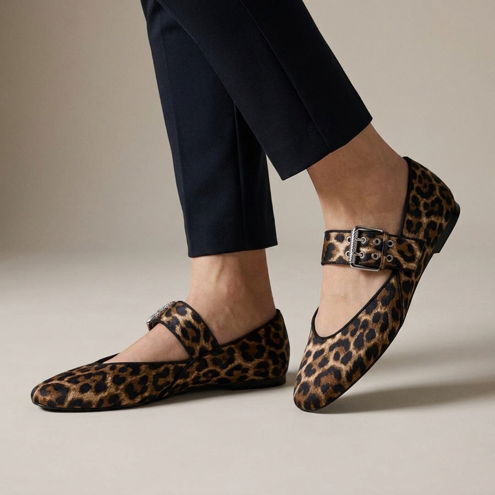 Pointed Toe Mary Jane Flats with Statement Buckle Strap
