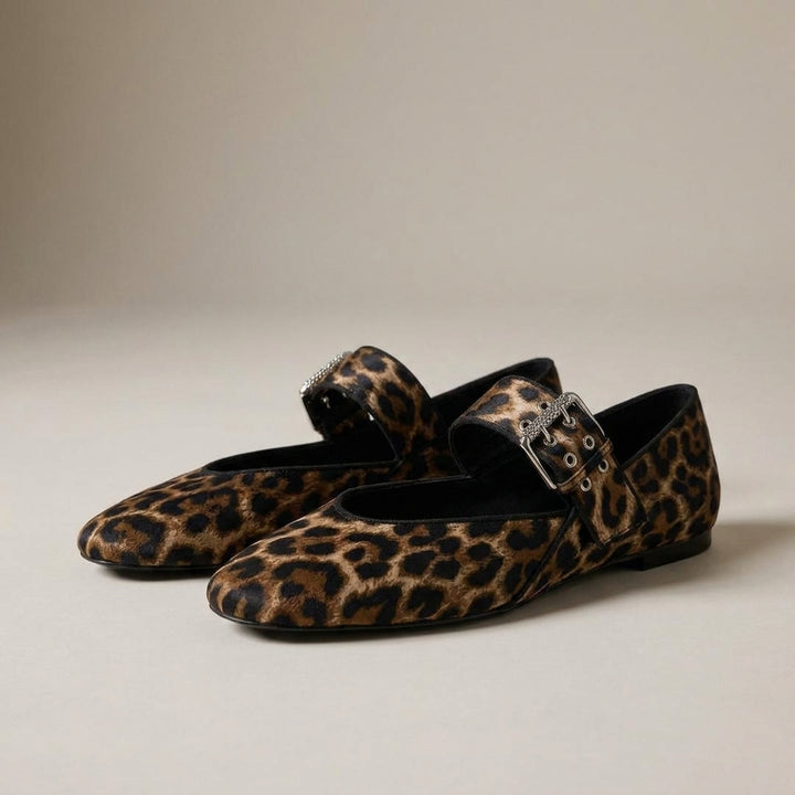 Pointed Toe Mary Jane Flats with Statement Buckle Strap