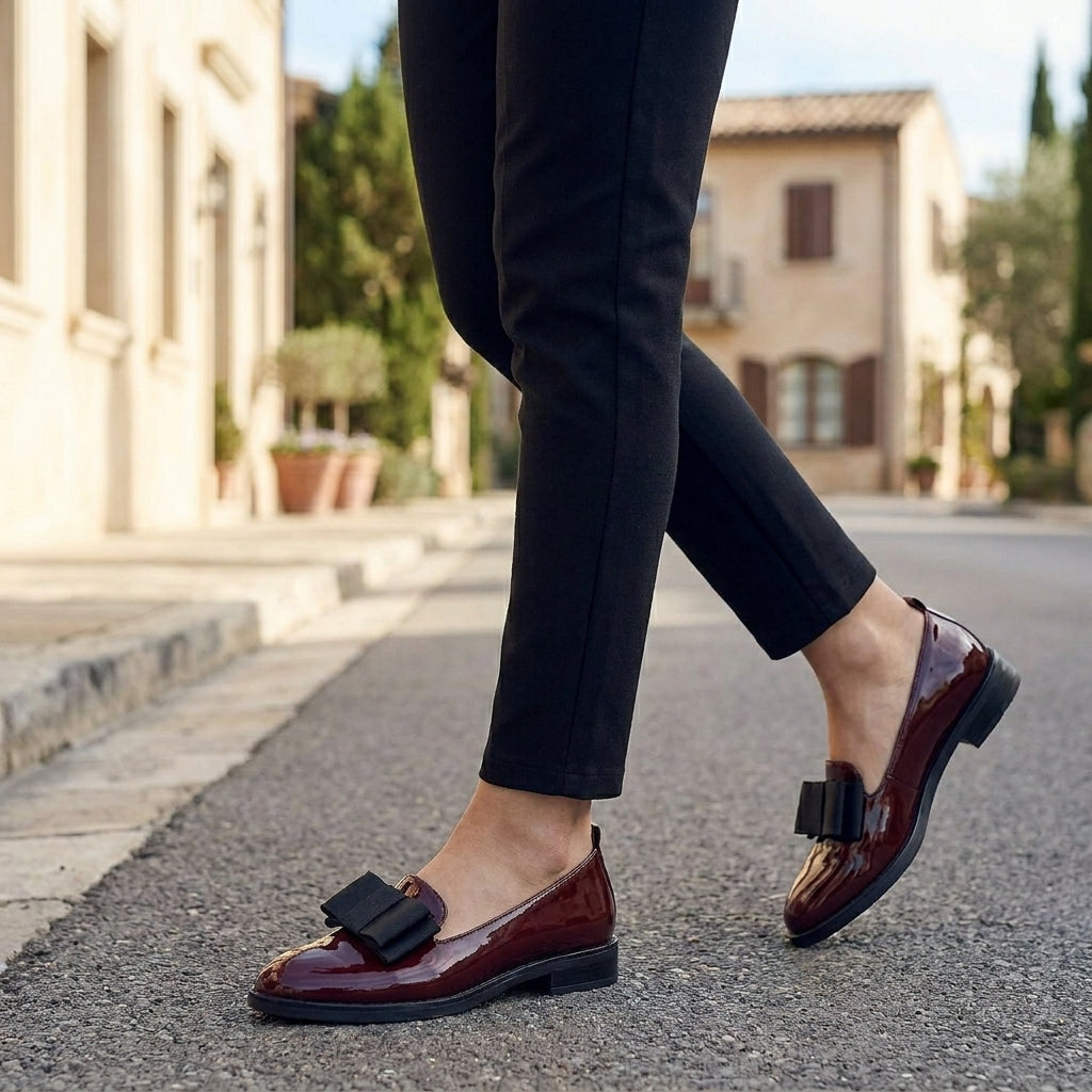 Patent Finish Loafers with Statement Bow Detail