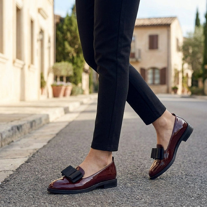 Patent Finish Loafers with Statement Bow Detail
