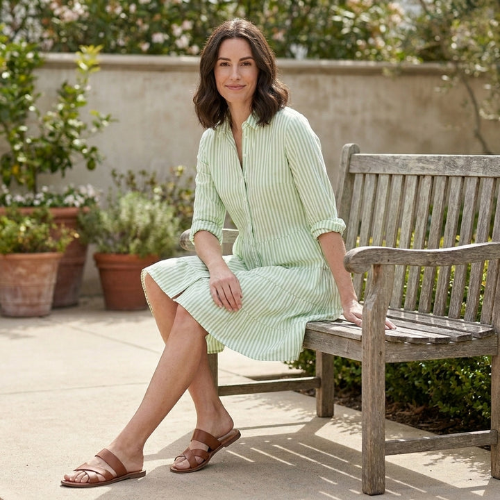 Striped Tiered Shirt Dress with Relaxed Resort Silhouette