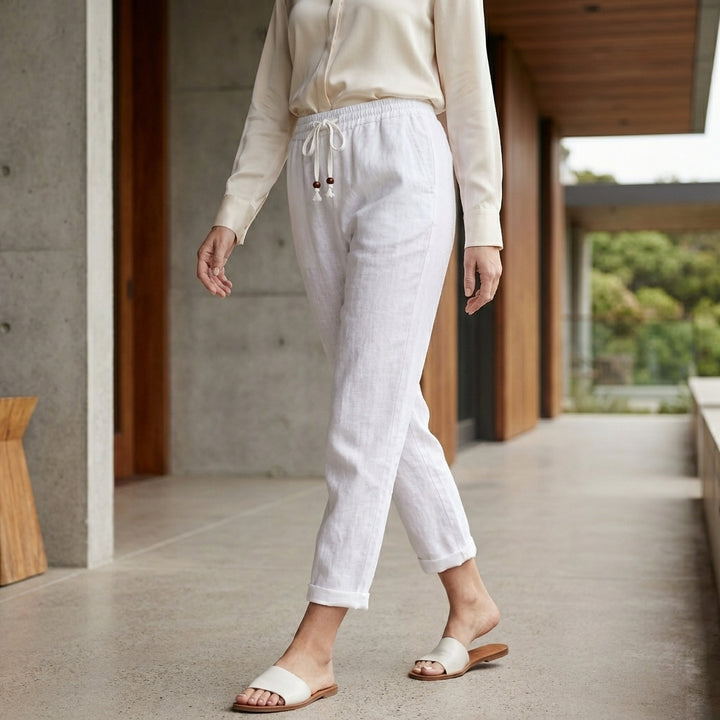 Relaxed Fit Ankle Pants with Tassel Drawstring Detail