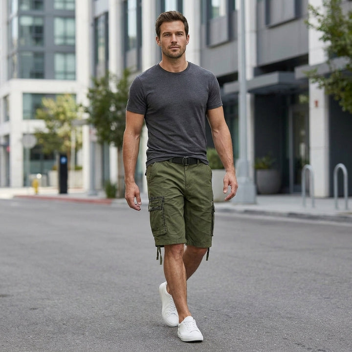 Relaxed Cargo Shorts with Adjustable Strap and Flap Pocket Detail