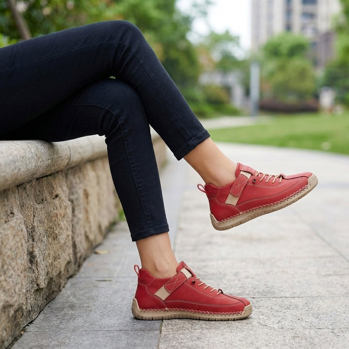 Ankle Sneakers with Whipstitch Detailing and Adjustable Strap