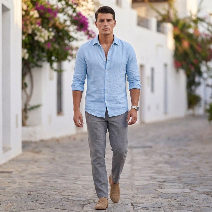 Relaxed Button Front Shirt with Open Collar Neckline