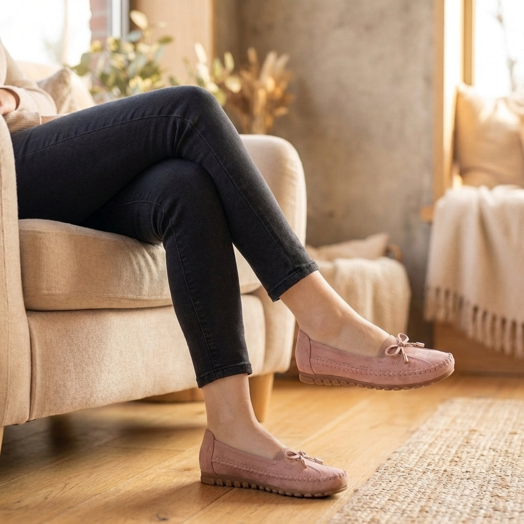 Orthopedic Loafers with Bow Accent and Moc-Toe Stitching