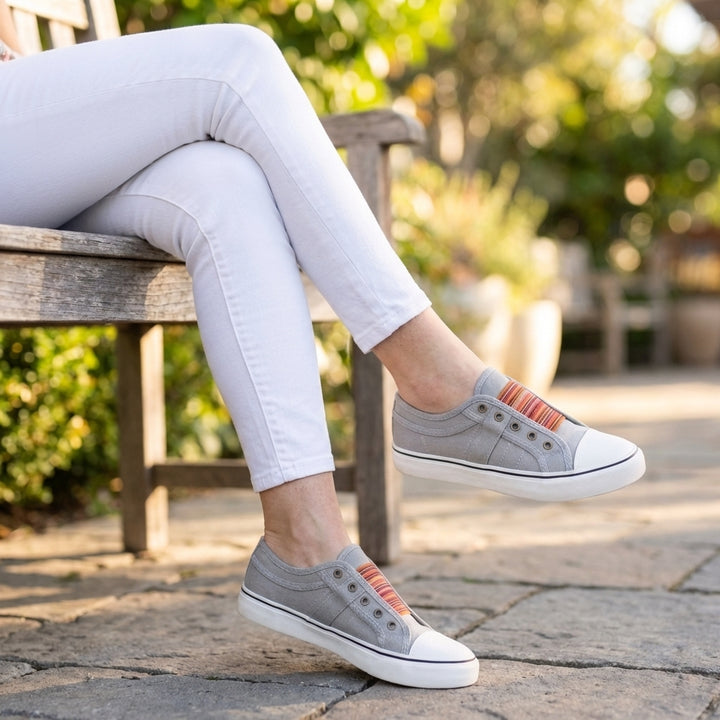 Striped Slip-On Canvas Sneakers with Contrast Toe Cap Detail