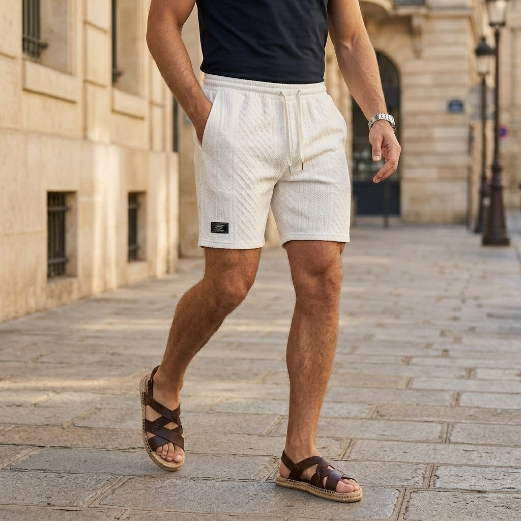 Textured Drawstring Resort Shorts with Relaxed Tailored Fit