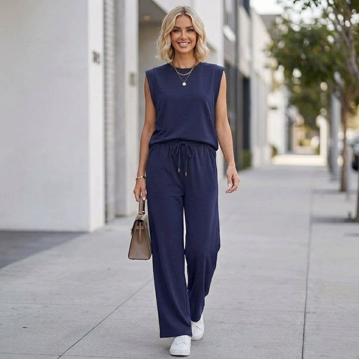 Relaxed Knit Two-Piece Set with Drawstring Waist and Wide Legs