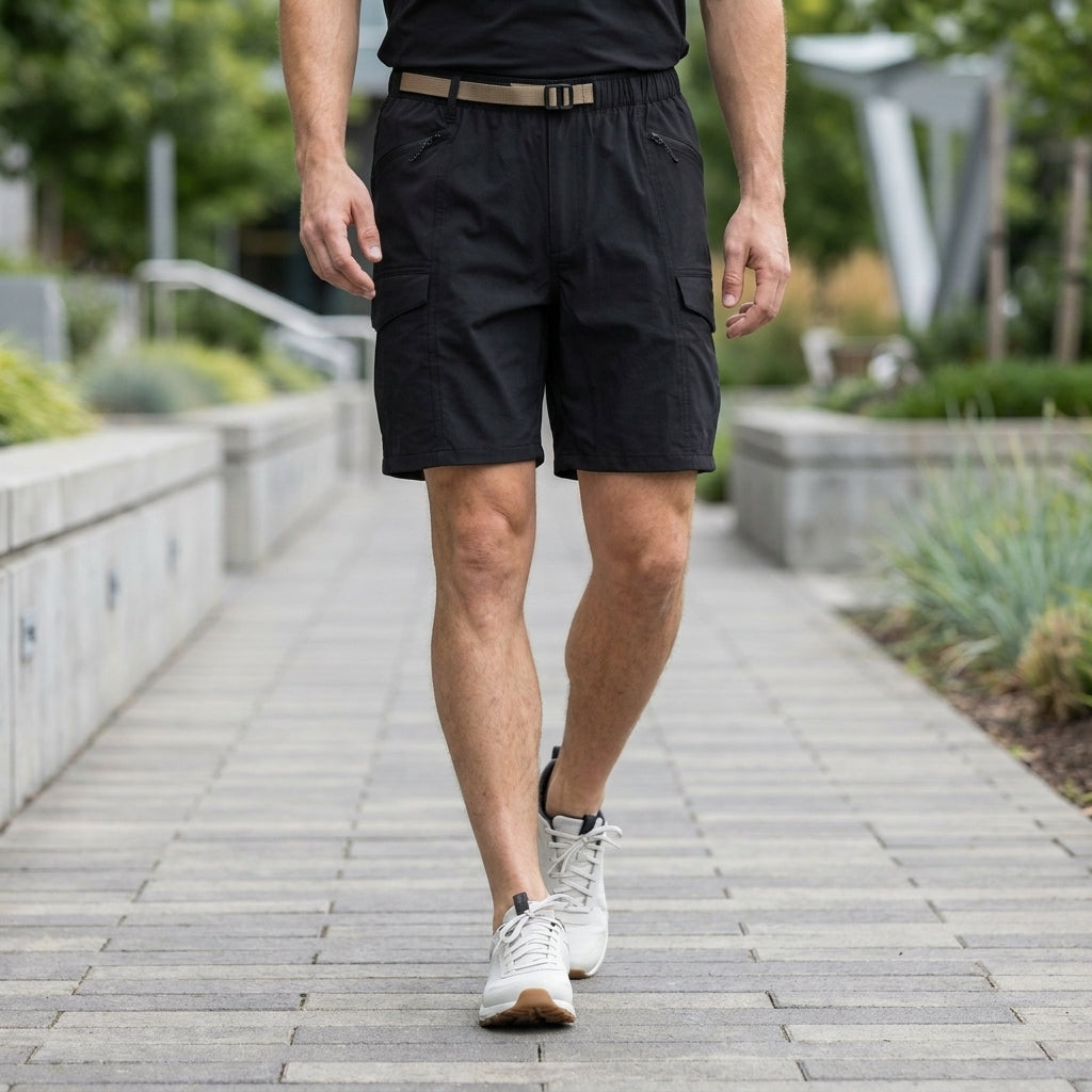 Utility Cargo Shorts with Adjustable Belted Waist and Zip Pocket Detailing