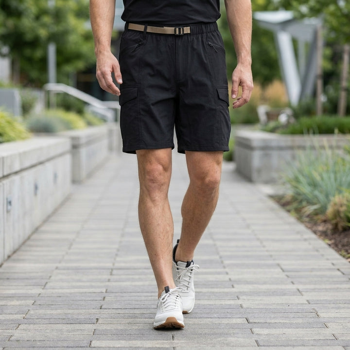 Utility Cargo Shorts with Adjustable Belted Waist and Zip Pocket Detailing