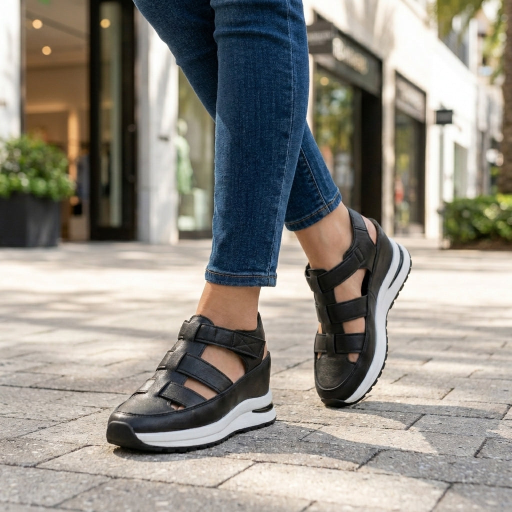 Platform Sandals with Cutout Straps and Cushioned Comfort Sole