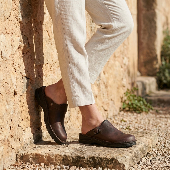 Classic Buckled Clog Slides with Rounded Closed Toe Design