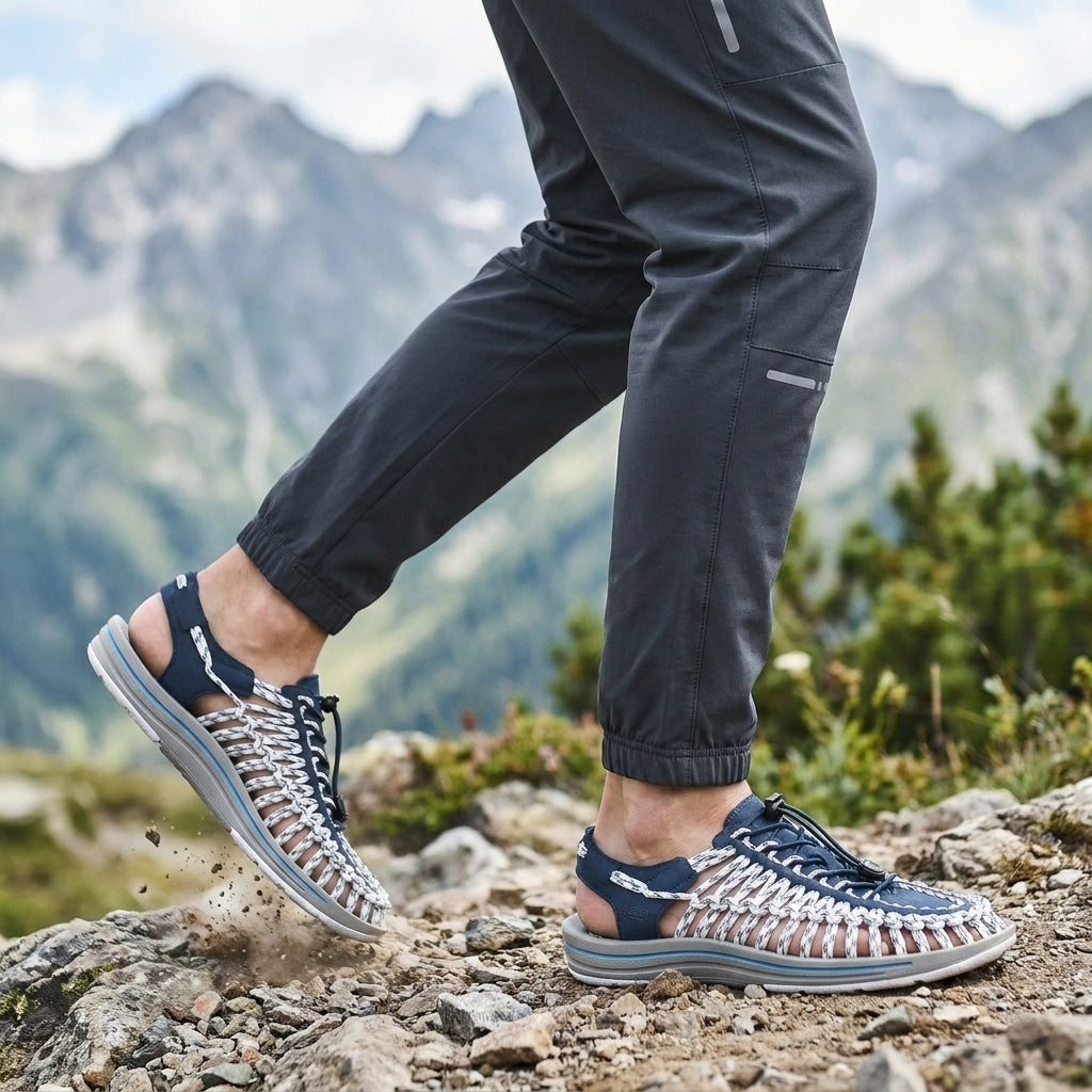 Woven Cord Sandal with Adjustable Toggle Lacing and Contoured Sole