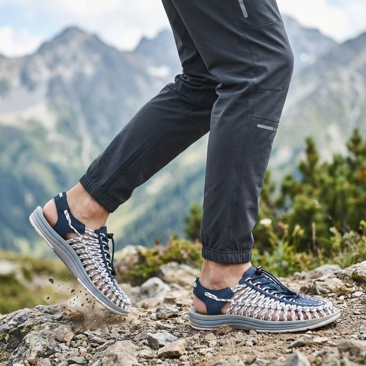 Woven Cord Sandal with Adjustable Toggle Lacing and Contoured Sole