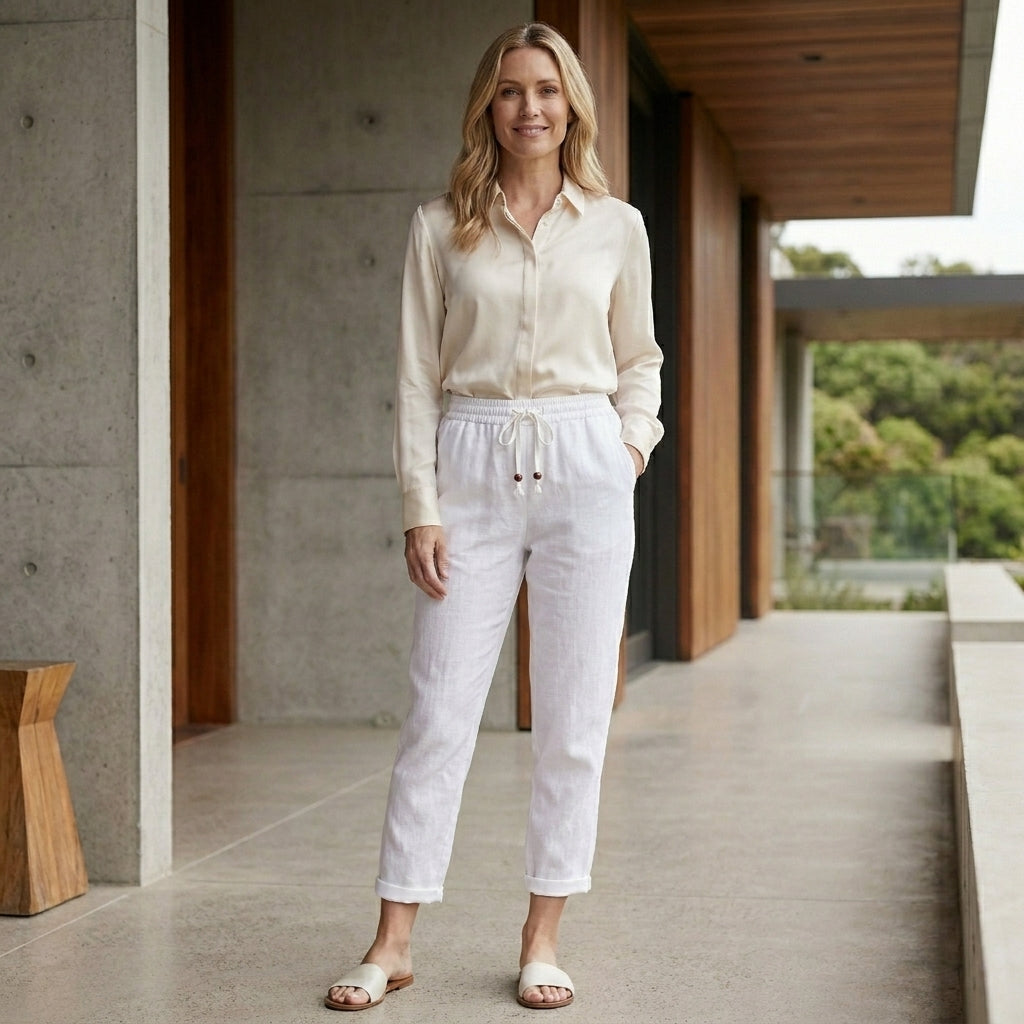 Relaxed Fit Ankle Pants with Tassel Drawstring Detail