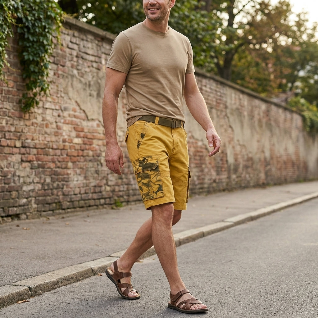 Relaxed Fit Cotton Cargo Shorts with Camouflage Detailing