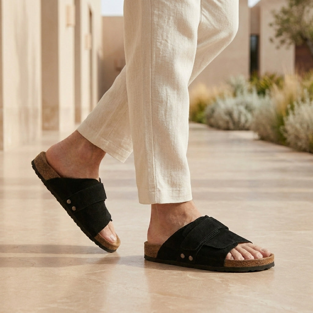 Comfort Slide Sandals with Wide Strap Design and Cushioned Footbed