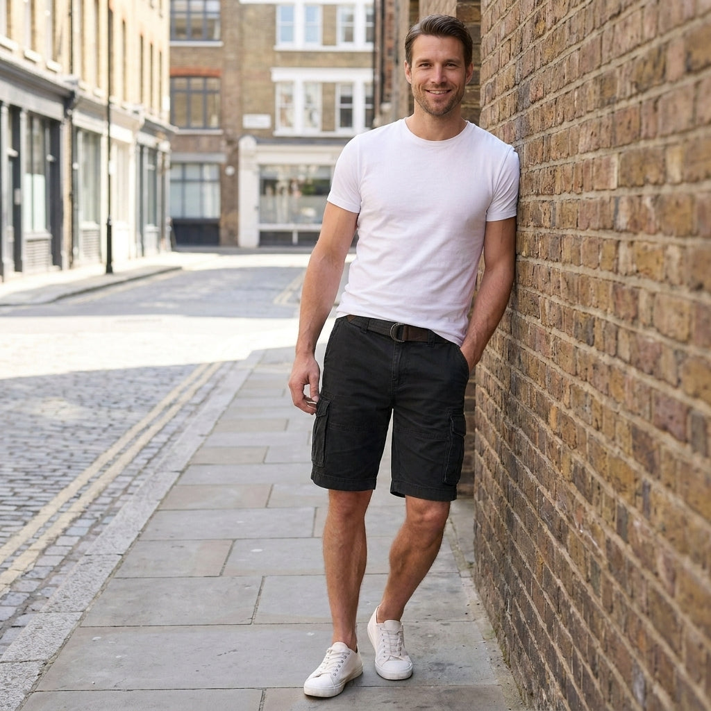 Utility Cargo Shorts with Adjustable Web Belt and Pocket Detail
