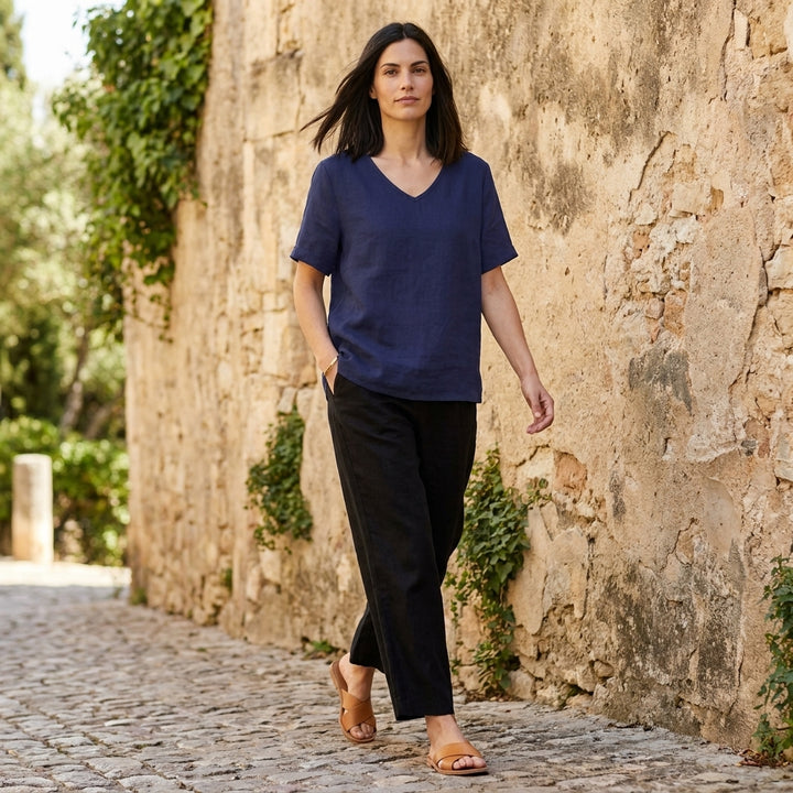 Relaxed V Neck Tunic Blouse with Effortless Draped Silhouette