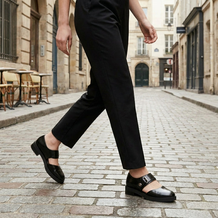 Refined Cutout Mary Jane Flats with Buckle Strap Detail