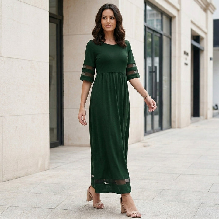 Flowing Maxi Dress with Sheer Sleeve Accents and Relaxed Fit