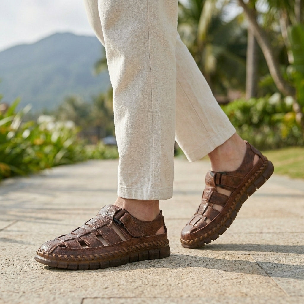 Woven Fisher Sandals with Adjustable Strap and Handcrafted Sole