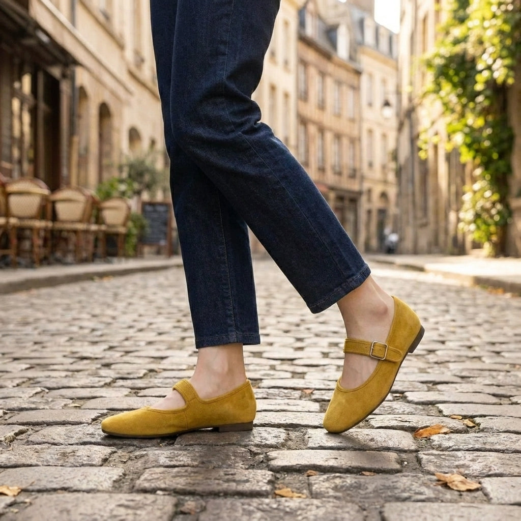 Classic Mary Jane Flats with Adjustable Buckle and Cutout Sides