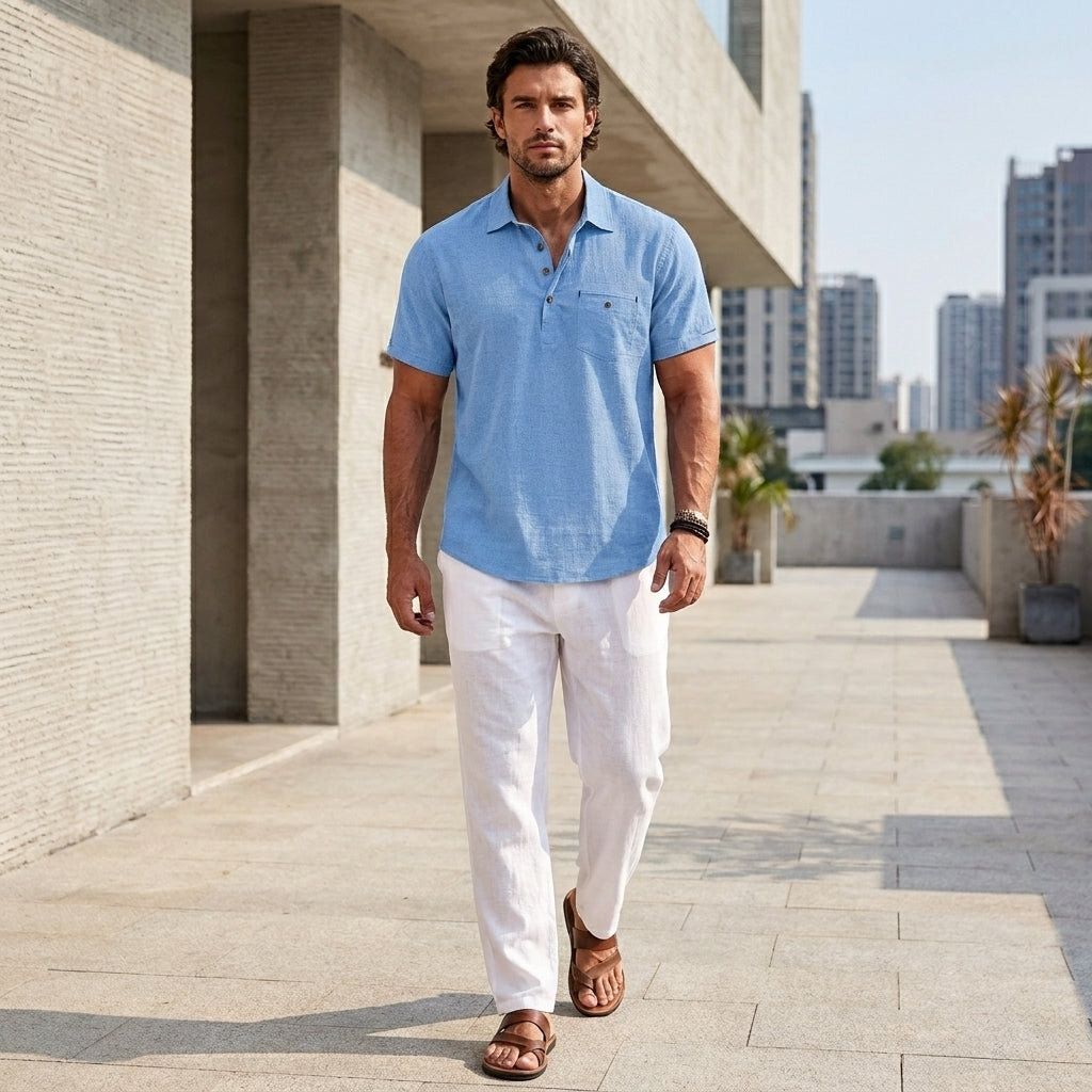 Refined Short Sleeve Polo Shirt with Buttoned Chest Pocket