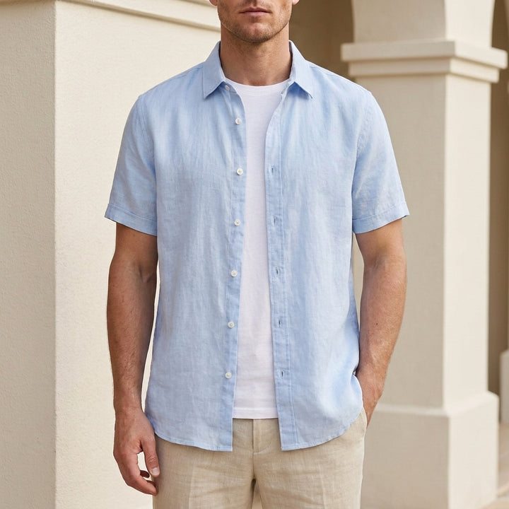 Relaxed Short Sleeve Button Front Shirt with Rolled Cuffs