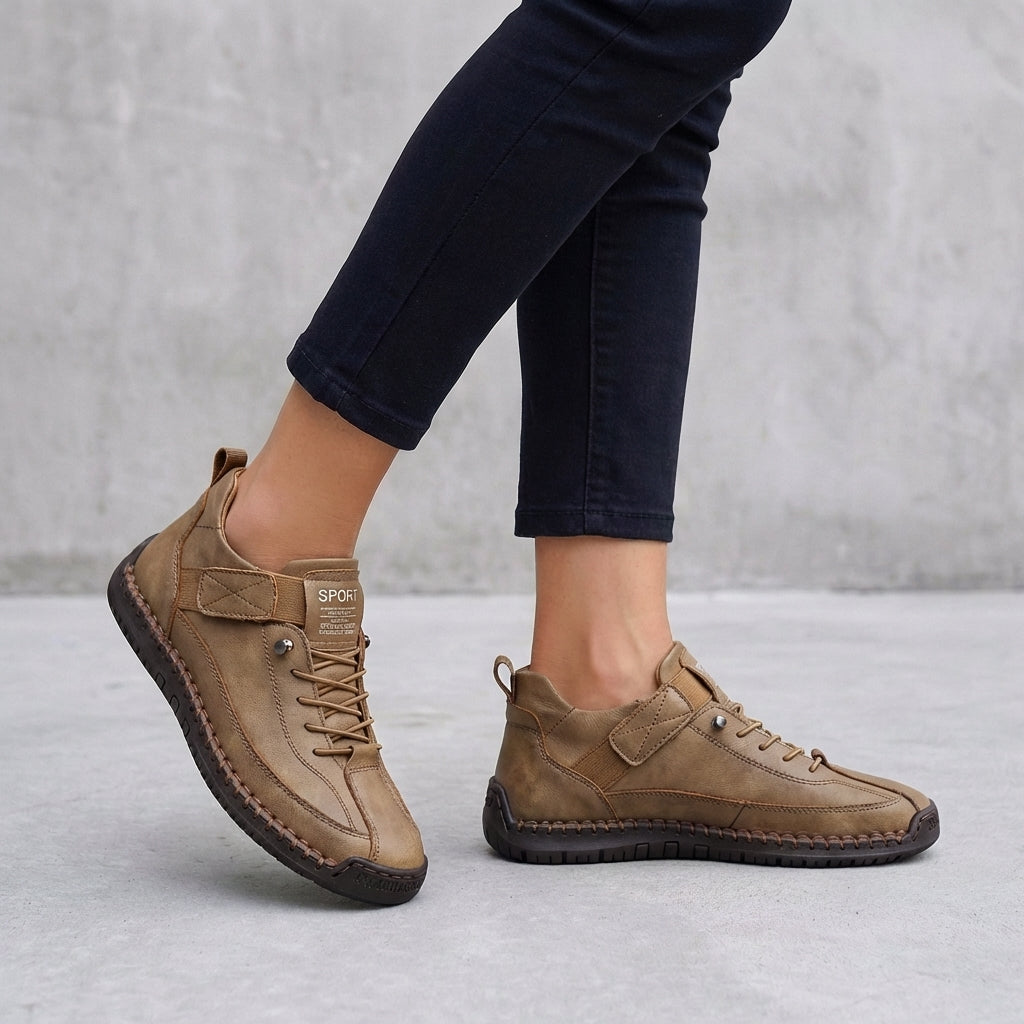 Ankle Sneakers with Whipstitch Detailing and Adjustable Strap