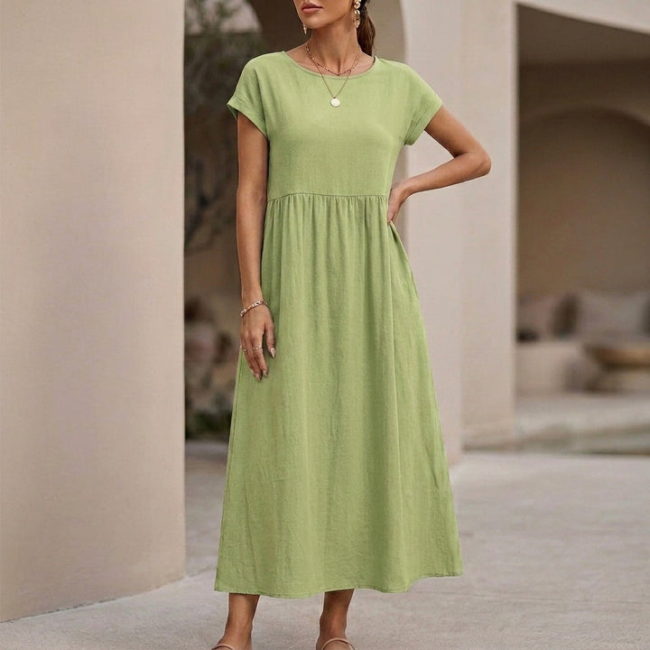 Relaxed-Fit Midi Dress with Gathered Waist and Pockets