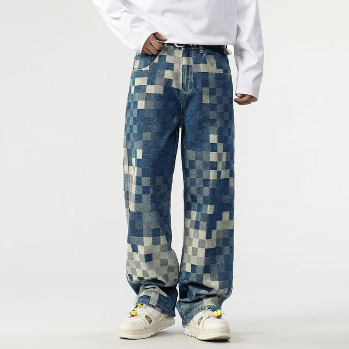 Asperia Mosaic Denim Jeans | Patchwork Stretch Modern-Fit Jeans