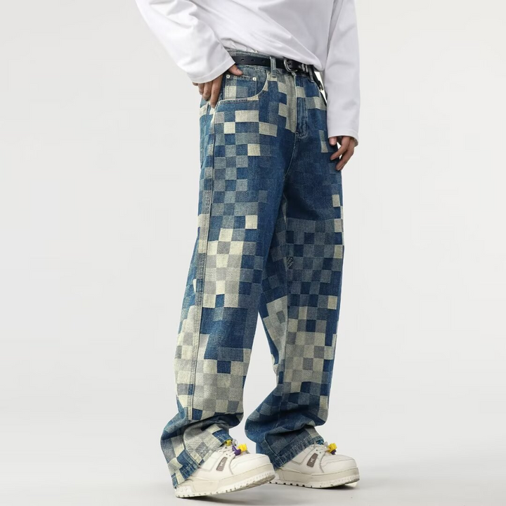 Asperia Mosaic Denim Jeans | Patchwork Stretch Modern-Fit Jeans